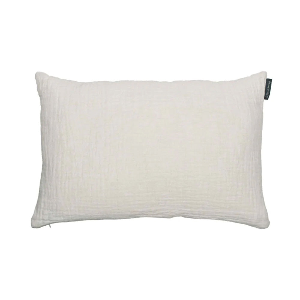 Waffled linen cushion in white