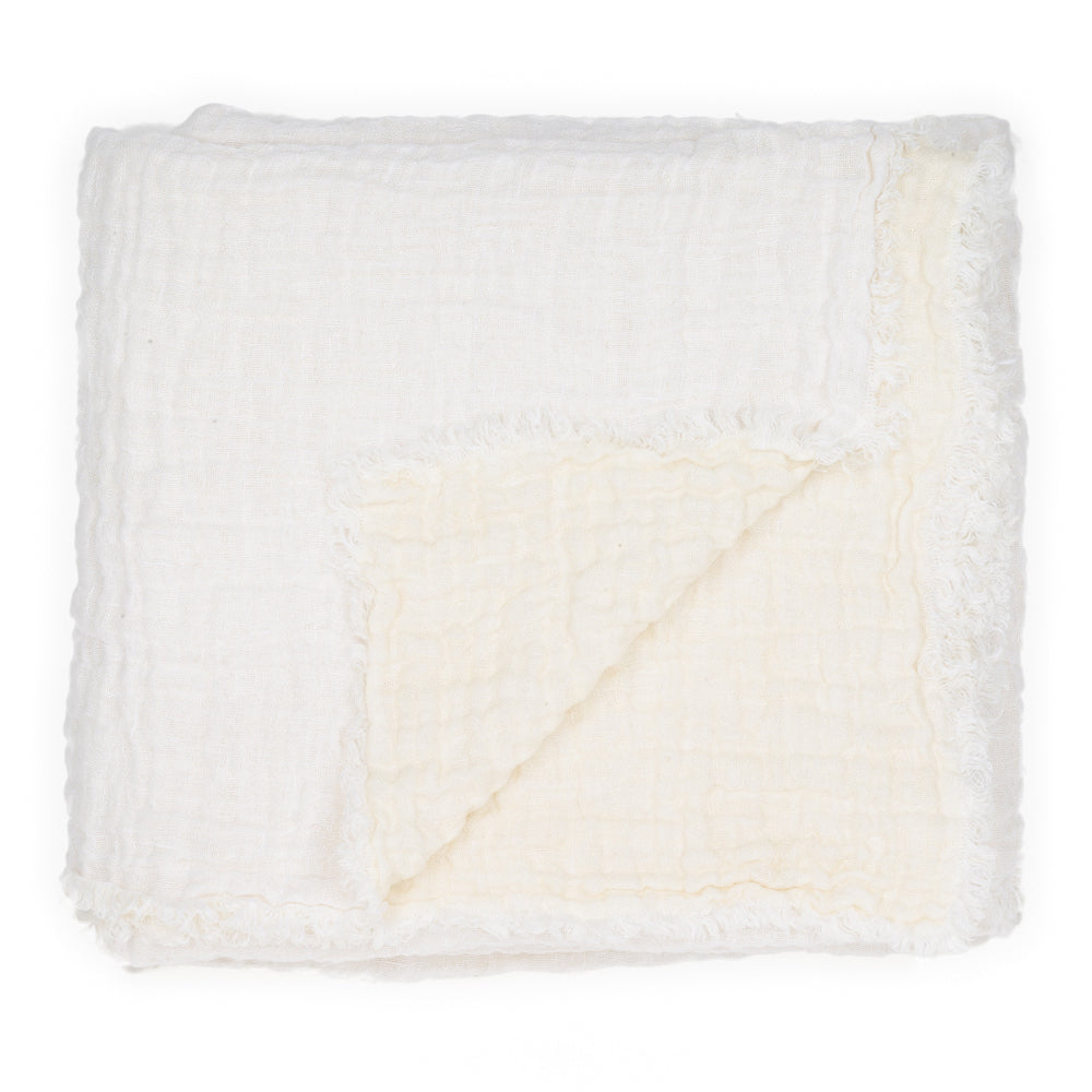 Waffled linen throw in white